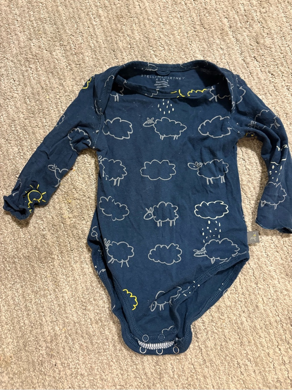 Stella McCartney Kids Navy Sheep Print Long-Sleeve One-Piece